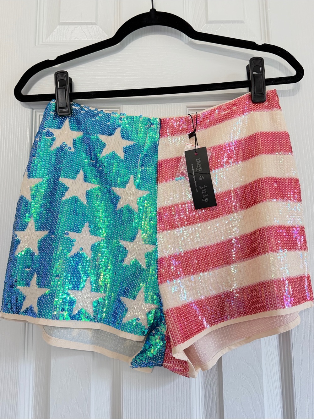 May & July USA 🇺🇸 Flag Sequin Shorts NWT S 4th July concert